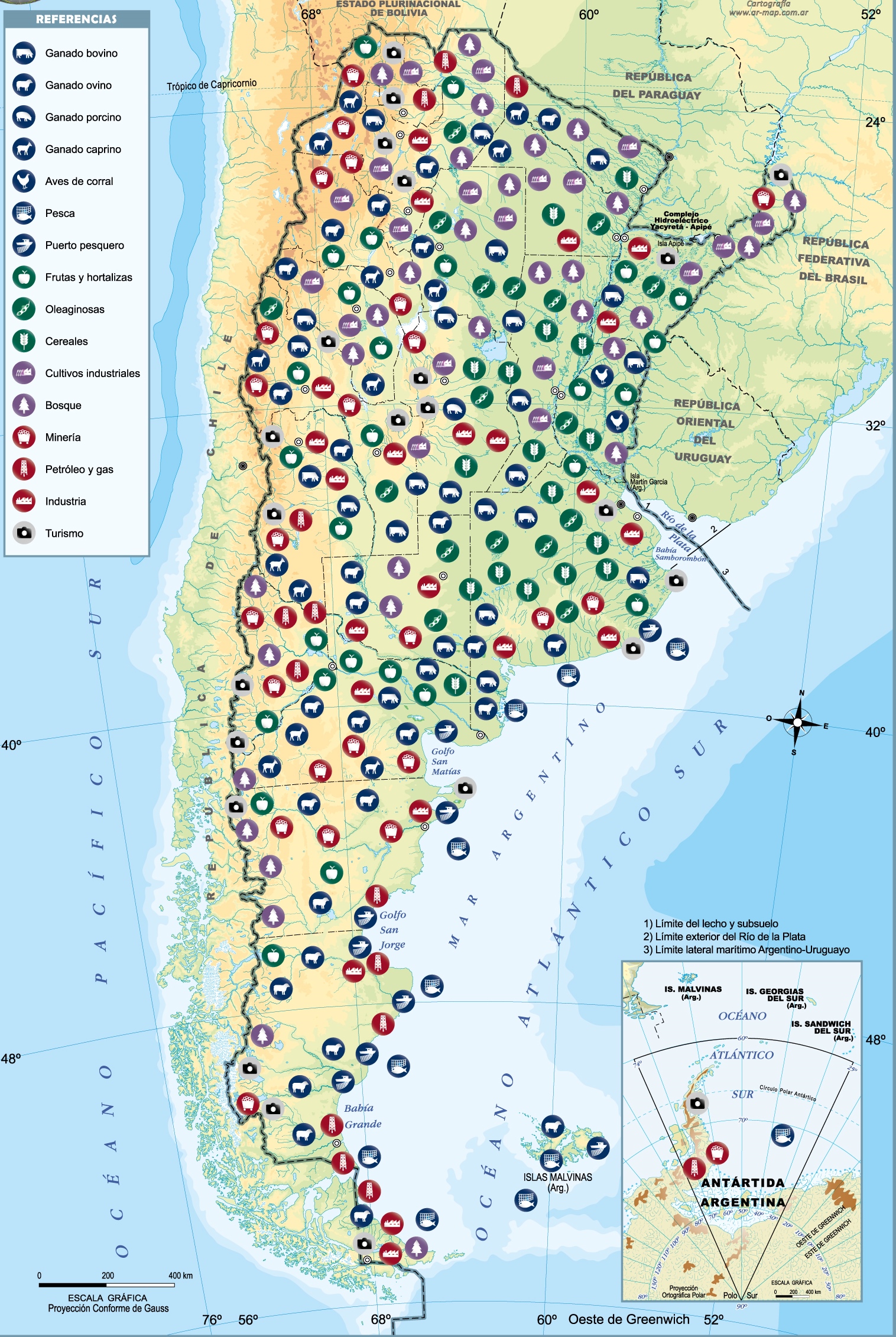 Mapa de agricultura y ganadería en Argentina