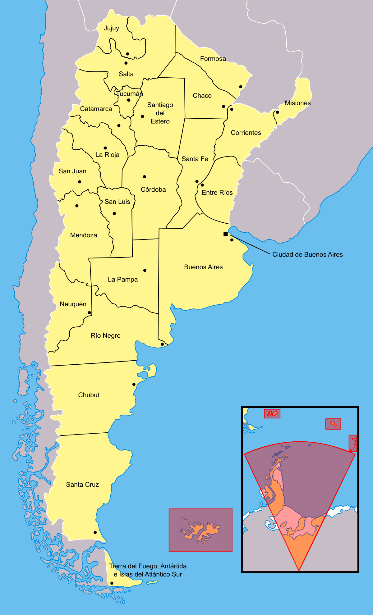 Mapa de Argentina con los nombres de sus provincias